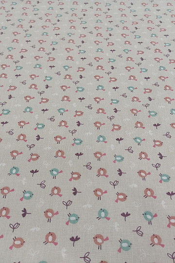 Baumwollstoff MIOU beige Vögel