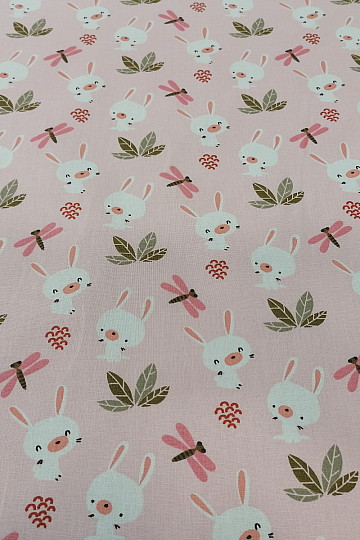 Baumwollstoff Hase rosa