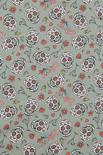 Baumwollstoff SKULL khaki