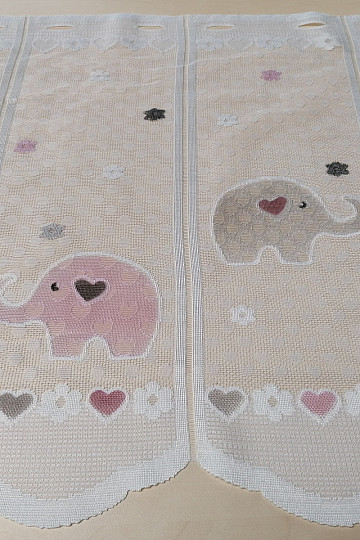 Kindervorhang an einem Buntglasfenster – Jacquard ELEFANTEN II