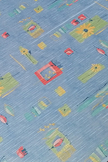 Blauer dicker Vorhang mit Blumen und Blättern 155 cm