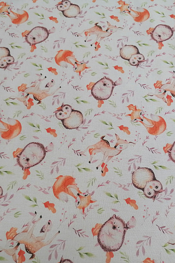 Baumwollstoff Eulen und Rehe