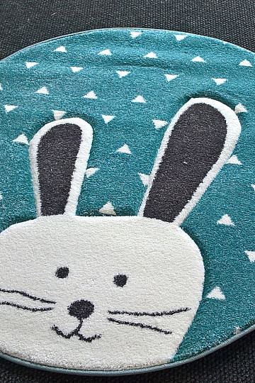 Runder Teppich für Kinder PASTEL Türkisfarbener Hase