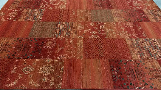 Luxus-Wollteppich ROYAL PATCHWORK red