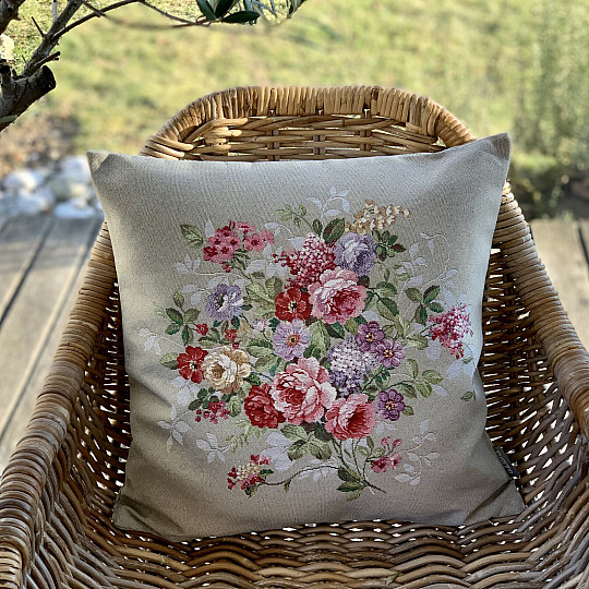 Gobelin-Kissenbezug BLUME BEIGE