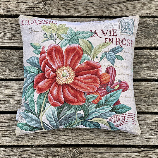 Gobelin-Kissenbezug BLUME - POSTKARTE ROT