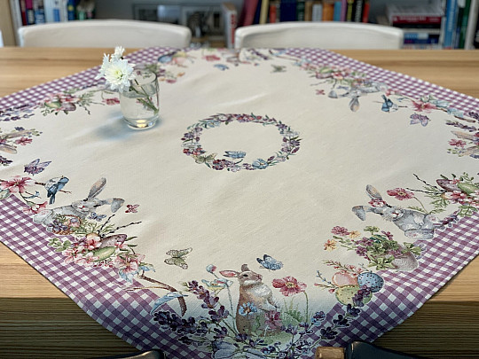 Gobelin-Tischdecke und Schal EASTER TIME lila kariert