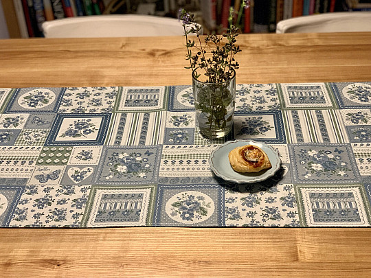 Tischdecke und Schal TOSCANA VALERY PATCHWORK blau