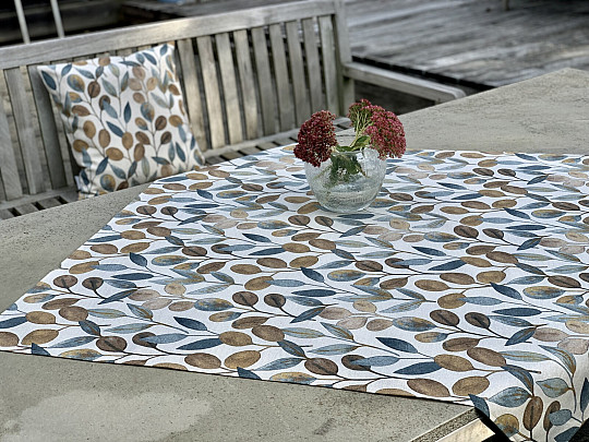 Tischdecke und Schal LISTY HOJAS blau
