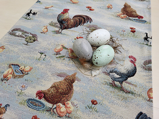 Gobelin-Tischdecke und Schal BACKYARD HEN