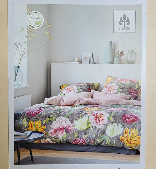 IRISETTE luxuriöser Baumwollsatin MAGIC GRAU 11 FARBIGE BLUMEN