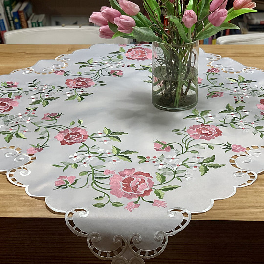 Bestickte Tischdecke und Schal ROSE