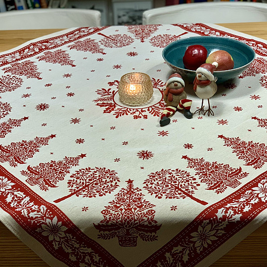 Gobelin-Tischdecke und Schal FOLK CHRISTMAS rot