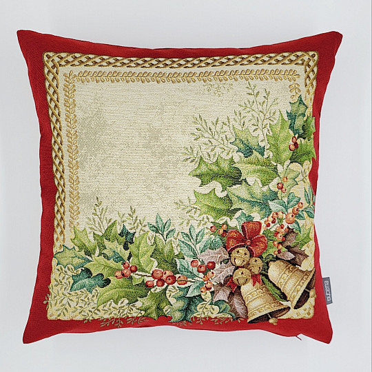Weihnachts-Gobelinbezug GOLDENE GLOCKEN mit rotem Rand