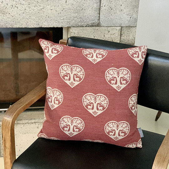 Luxuriöser dekorativer Bezug HERZ MIT HIRSCH rot A