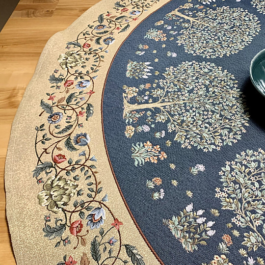 Runder Wandteppich-Tischdecke mit dem Motiv „Baum des Glücks“, blau