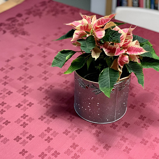 Tischdecke DAMASK Blumen bordeauxrot 120x140