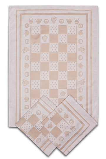 Geschirrtücher mit braunen und gepunkteten Mustern in Beige