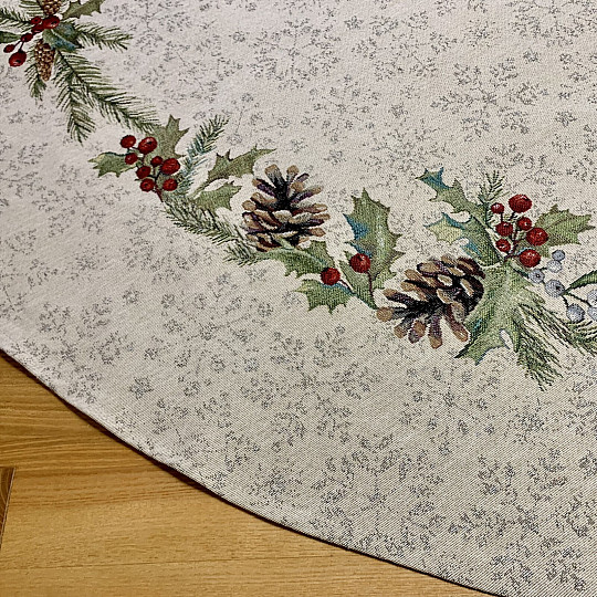 Weihnachtlicher Wandteppich-Tischdecke rund mit Kiefern- und Mistelzweigen