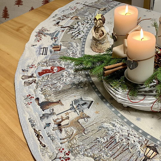 Weihnachtlicher Wandteppich-Tischdecke rund NACHT WINTER