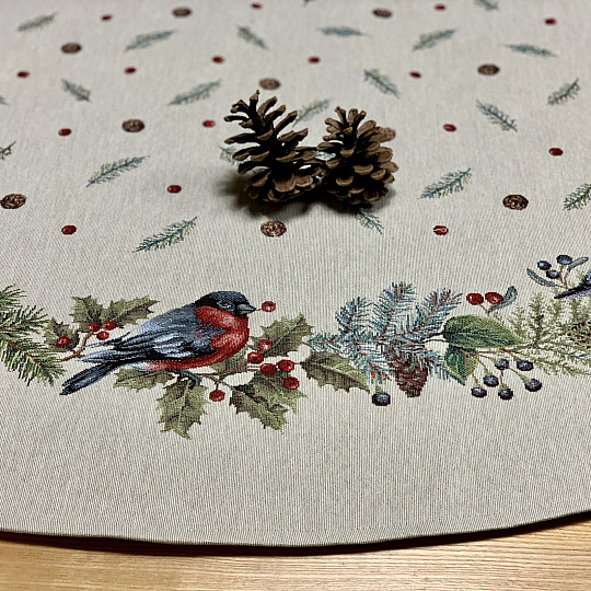 Weihnachtlicher Wandteppich-Tischdecke rund WINTERVOGEL