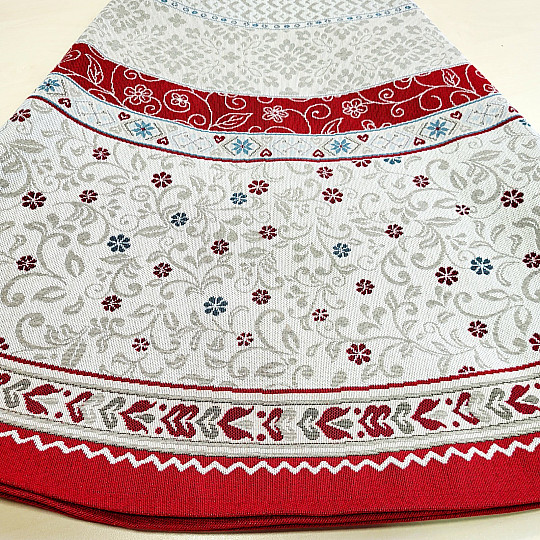 Runde Gobelin-Tischdecke mit Blumenmotiv im Rahmen