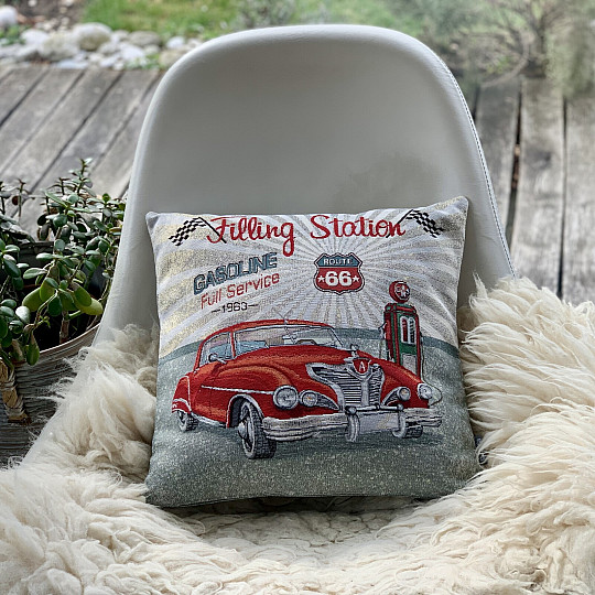 Kissenbezug mit Wandteppichmuster TANKSTELLE ROUTE 66
