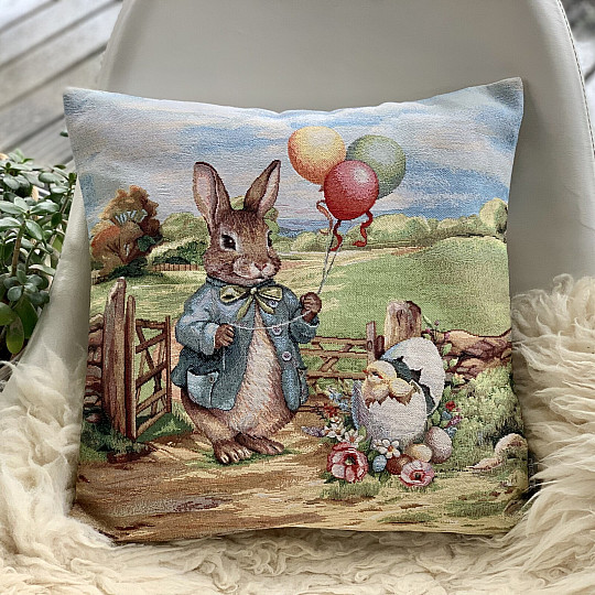 Gobelin-Kissenbezug HASE MIT BALLONS