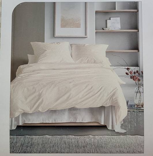 IRISETTE Luxus-Baumwollsatin BEIGE WEISS KARIERT