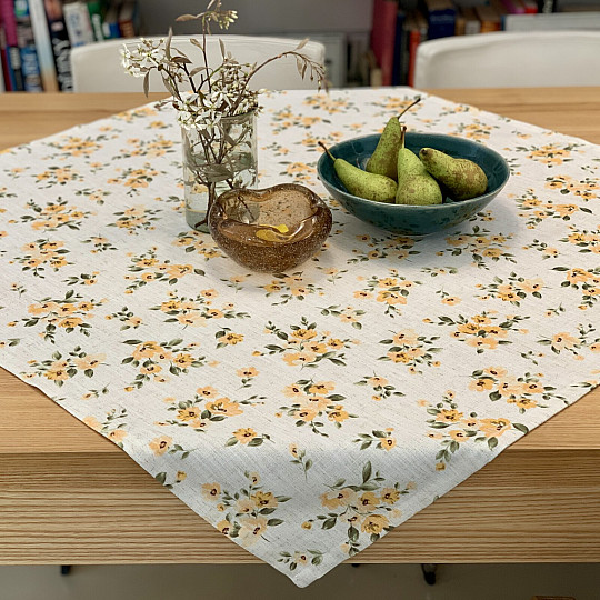 Tischdecke und Schal BLUMEN LINO gelb