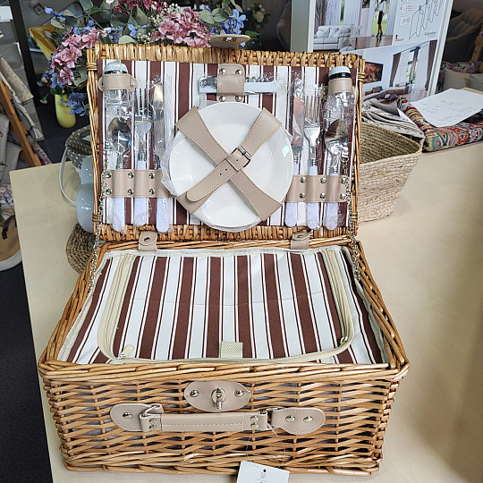 Picknickkorb GARTEN braun gestreift - braun für 2 Personen