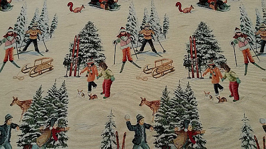 Gobelin Tischdecke, Schal Skifahrer
