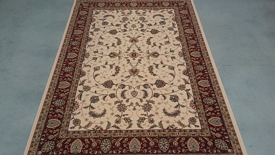 Klassischer Wollteppich ORIENT in Creme, bordeauxroter Besatz