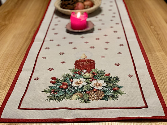 Gobelin-Tischdecke und Schal WEIHNACHTSKERZE