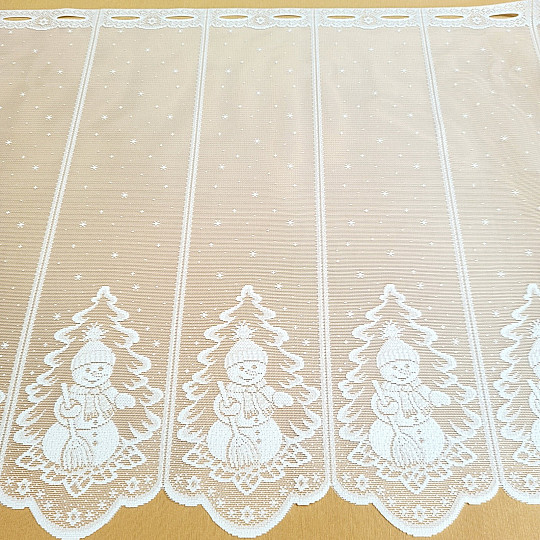 Jacquard-Vorhang „WEIHNACHTEN“ für das Buntglasfenster „SCHNEEMANN“.