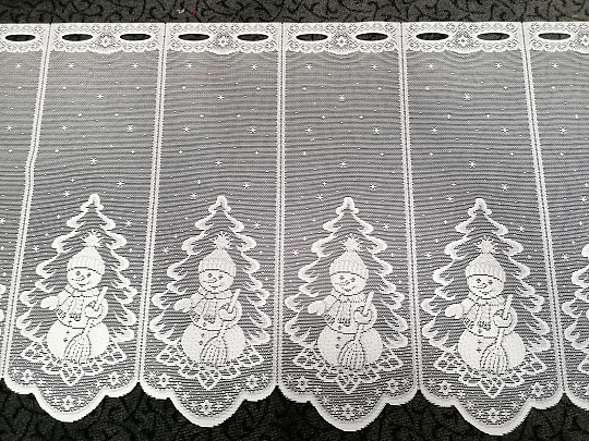 Jacquard-Vorhang „WEIHNACHTEN“ für das Buntglasfenster „SCHNEEMANN“.