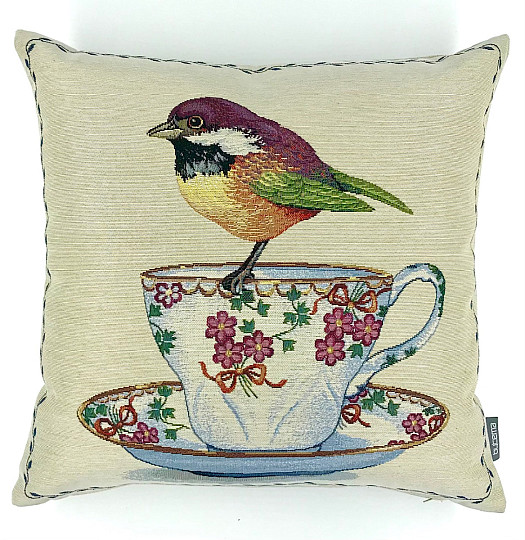 Gobelin-Kissenbezug BIRDS and CUP 2
