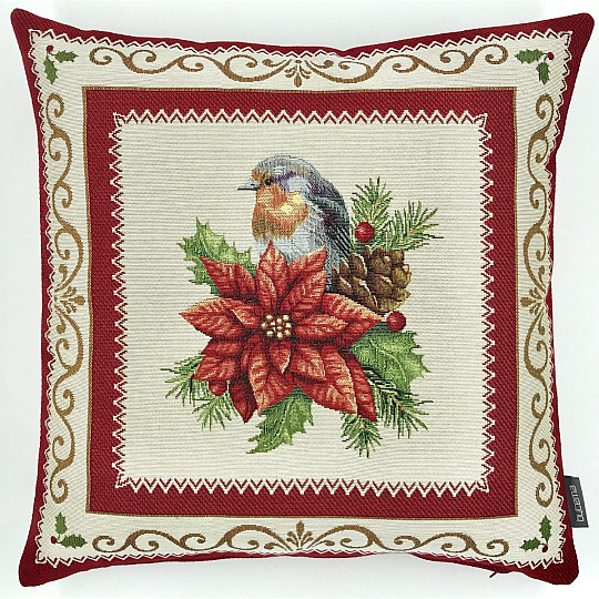 Weihnachts-Gobelin-Kissenbezug VOGEL IM RAHMEN