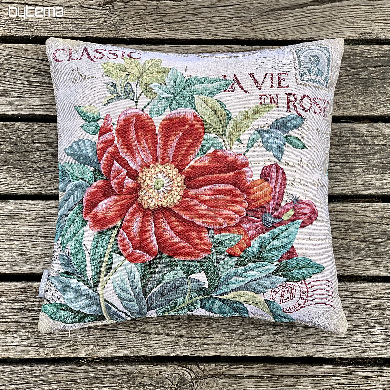 Gobelin-Kissenbezug BLUME - POSTKARTE ROT