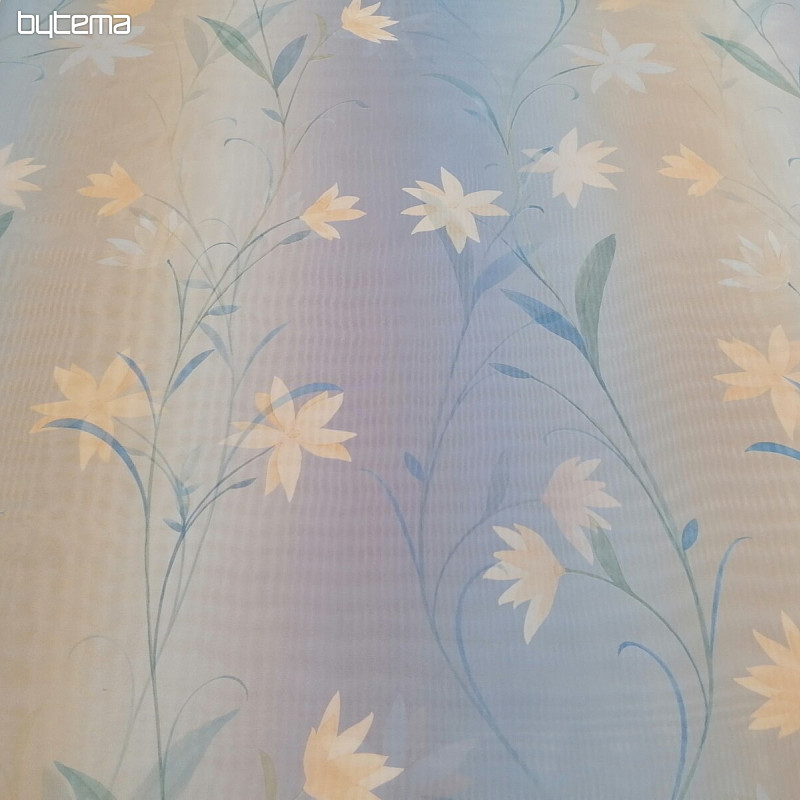 Hellblauer Vorhang mit Blumen