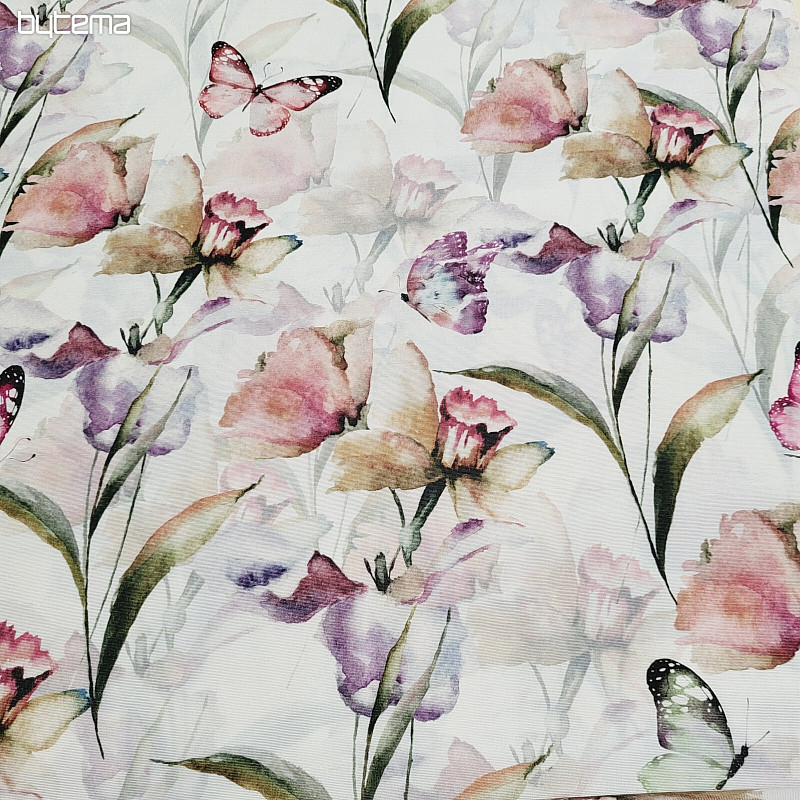 Dekostoff BLUMEN UND SCHMETTERLINGE CATALEYA grün-lila