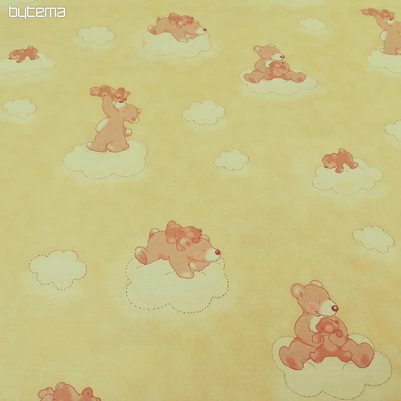 Dekostoff Teddybären auf einer Wolke - gelb