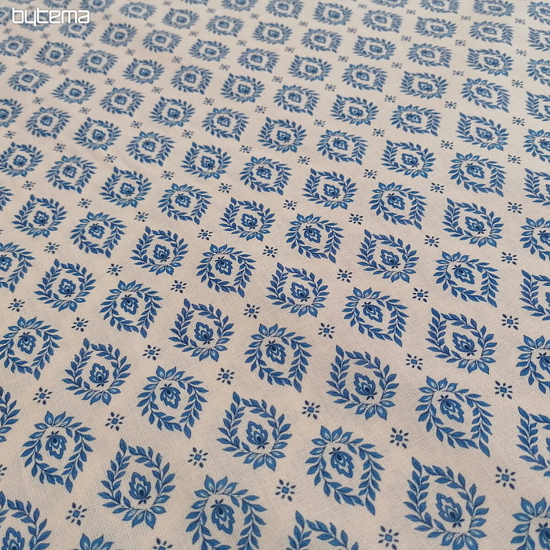 Baumwollstoff FOLK BLUE BLÄTTER