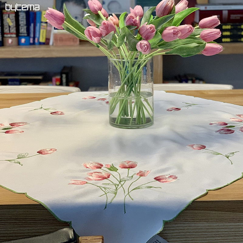 Bestickte Tischdecke und ovale gestickte TULPEN