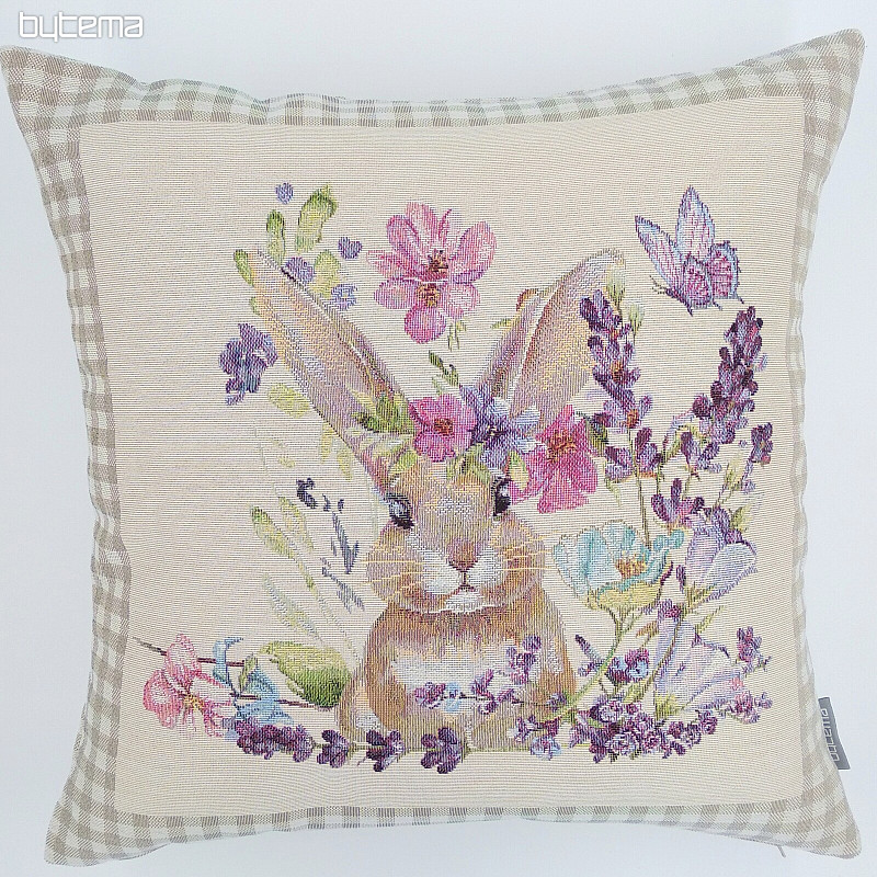 Gobelin-Kissenbezug BUNNY IN A FRAME beige kariert