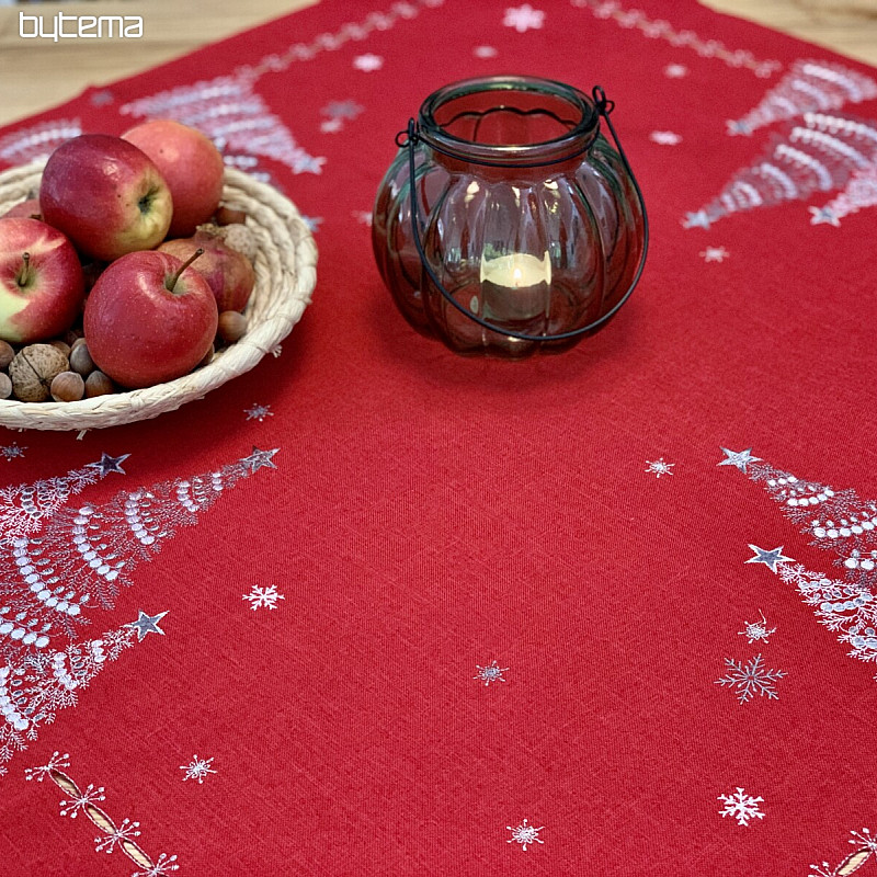 Bestickte Weihnachtstischdecke und Schals ROTE BÄUME