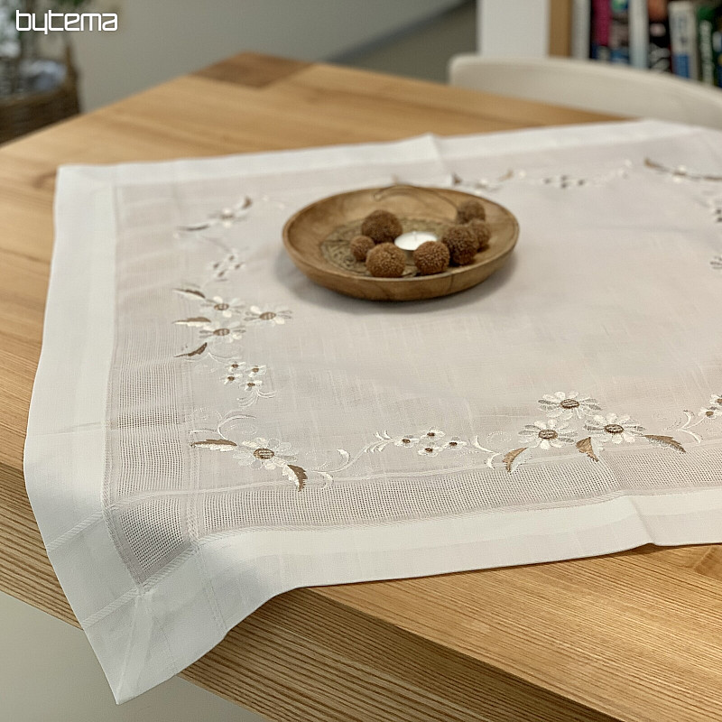 Bestickte Tischdecke und Schal DAISIES BROWN
