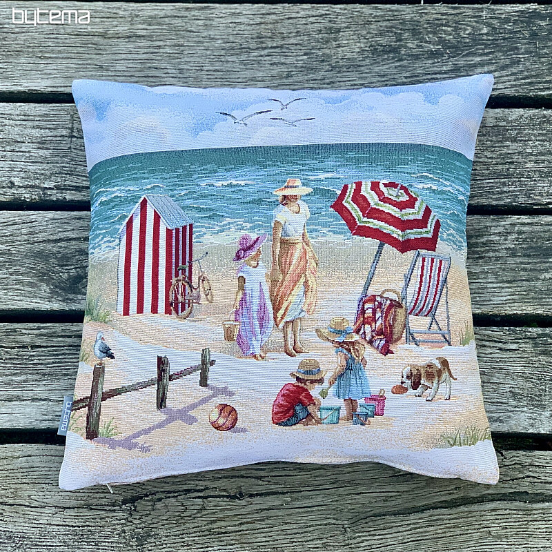 Gobelin-Kissenbezug KINDER AM STRAND