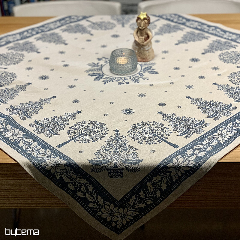 Gobelin-Tischdecke und Schal FOLK CHRISTMAS blau