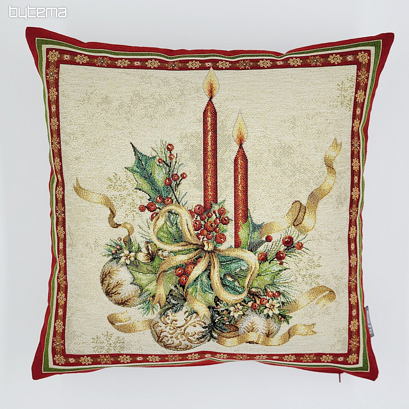 Weihnachts-Gobelinbezug FLAMMENDE KERZEN mit rotem Rand
